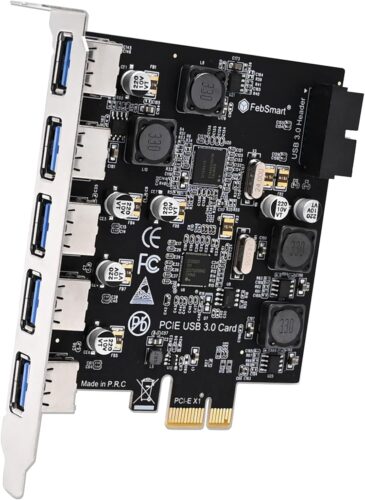 7-Ports Superspeed 5Gbps USB 3.0 PCIE Expansion Card, 5-Ports USB-A and an 19Pin USB 3.0 Header, Built in FebSmart Self-Powered Technology, No Need Additional Power Supply (FS-U7S-Pro)