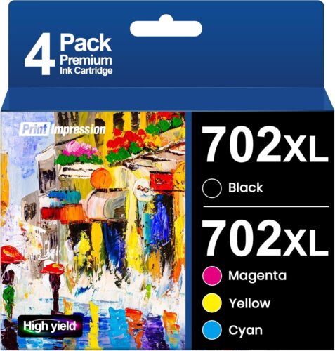 702XL Ink cartridges Combo Pack for Epson 702 Ink Cartridges for Epson 702 702XL for Epson Workforce Pro WF-3733 WF-3720 WF-3730 (Black, Cyan, Magenta, Yellow)