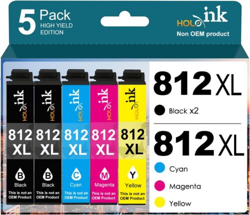 812xl Latest Upgrade Compatible Ink Cartridges Combo Pack Replacement for Epson 812 XL Use with Workforce Pro WF-7840 WF-7820 WF-7310 EC-C7000 Printer (2 Black, Cyan, Yellow, Magenta)