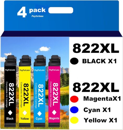 822XL Remanufactured for Epson 822 Ink Cartridges for Epson 822XL T822 for Epson Workforce Pro WF-3820 WF-3823 WF-4820 WF-4830 WF-4833 WF-4834 Printer 4 Pack 1 Black 1 Cyan 1 Magenta 1 Yellow