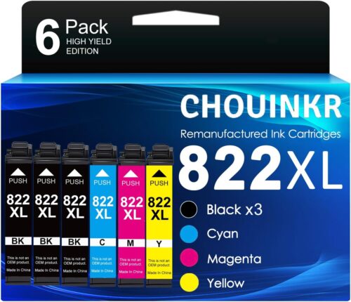 822xl Latest Upgrade Compatible Ink Cartridges Combo Pack Replacement for Epson 822 XL Use with Workforce Pro WF-3820 WF-3823 WF-4820 WF-4830 WF-4833 WF-4834 Printer (3 Black Cyan Magenta Yellow)