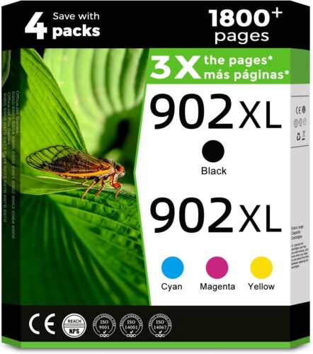 902XL Ink Cartridge Black Color Combo Pack Compatible for HP 902 XL for HP902 HP902XL OfficeJet 6978 6958 6968 6970 6960 6975 6962 6950 6954 6951 6956 6961 6963 6964 6966 Cyan Magenta Yellow