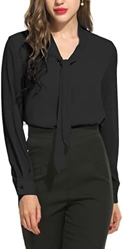 ACEVOG Chiffon Blouses for Women Dressy Bow Tie Neck Long Sleeve Work Shirt Formal Casual Wear