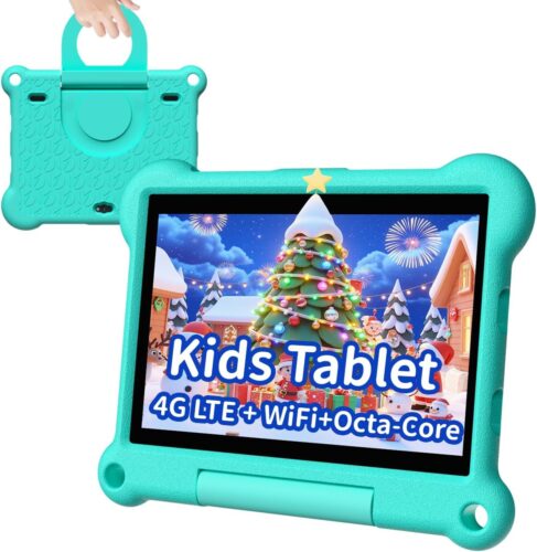 ADREAMER Kids Tablet: Octa Core Android 13 Tablet for Kids, WiFi Tablet Support SIM Card(T-Mobile, Verizon), 64GB+128GB, EVA Shockproof Case, 6000mAh, Kids APPs, Gift for Kids (Green)