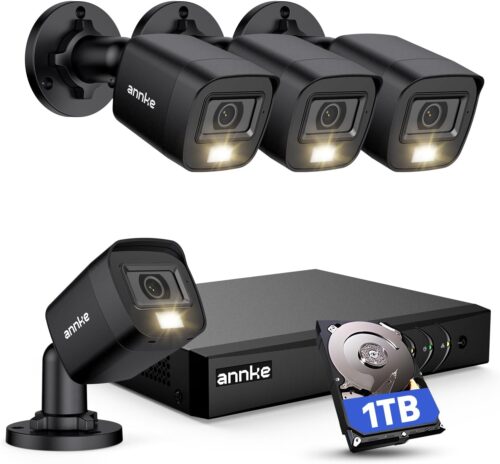 ANNKE 8CH H.265+ 3K Lite Wired Security Camera System with AI Human/Vehicle Detection, 4 x 1920TVL 2MP CCTV IP67 Cameras with Smart Dual Light for Outdoor Use, Color Night Vision, 1TB Hard Drive