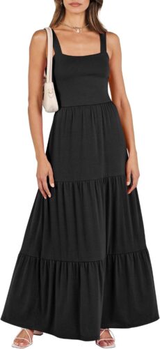 ANRABESS Women’s Summer Casual Long Maxi Beach Vacation Dresses Sleeveless Square Neck Flowy Tiered Sun Dress with Pockets