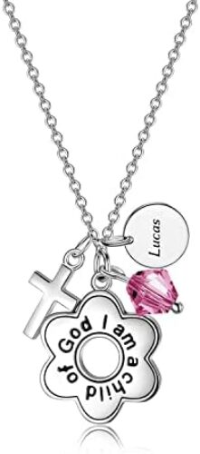 AOBOCO 925 Sterling Silver I Am a Child of God Daisy Necklace Jewelry Birthday Birthday Baptism Communion Gifts for Girls