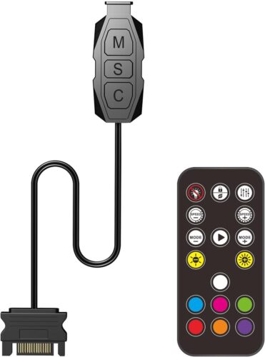 ARGB Controller Kit 5V 3PIN Aura PC RGB Controller, SATA Power Supply RGB Fan Controller, Computer ARGB Controller PC Fans Hub , with 17 Key Remote Controller ARGB Fan hub Controller