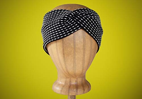 ARK|WARD Non-Slip luxury Turban Headband for Women, headband for girl women vintage Headbands Women Hair Head Bands, Fashionable hair accessories handmade in USA (Adult, Black Dashed)