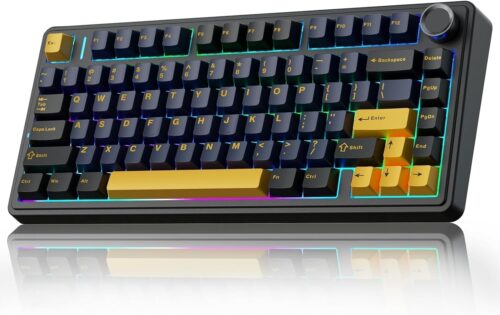 AULA F75 75% Wireless Mechanical Keyboard,Gasket Hot Swappable Custom Keyboard,Pre-lubed Greywood Switches RGB Backlit Gaming Keyboard,2.4GHz/Type-C/BT5.0 Mechanical Keyboard (Cool Black)