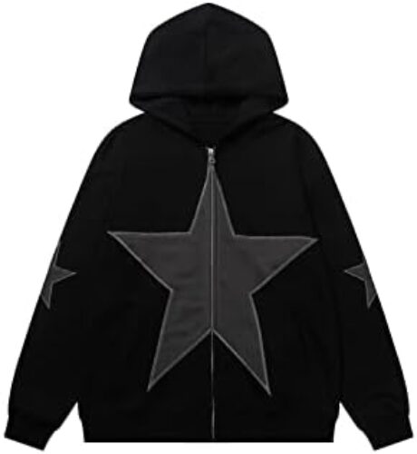 Aelfric Eden Men’s Vintage Oversized Star Graphic Print Hoodie Streetwear Zip-Up Hoodies Sweatshirt Casual Hooded