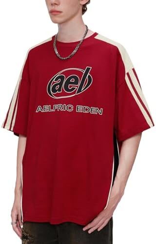 Aelfric Eden Oversized Graphic Tees Men Contrast Color Speedway Racing Tee Unisex Streetwear Tshirt Patchwork Polo Tee