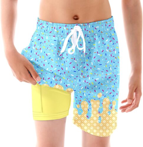 Ahegao Boys Swim Trunks with Compression Liner Big Kids Bathing Suit Quick Dry Board Shorts for 6-20 Years
