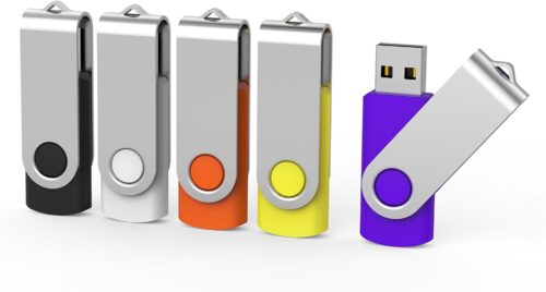 Aiibe 5 Pack 64GB USB Flash Drive 64 GB Flash Drives Thumb Drive Swivel USB Stick USB 2.0 Pen Drive (64G, 5 Mixed Colors: Black Red Yellow White Purple)
