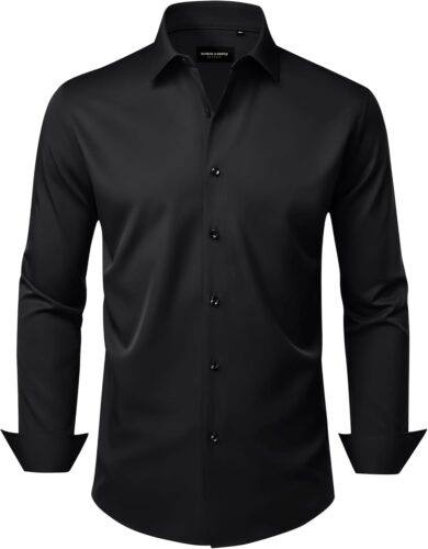 Alimens & Gentle Men’s Dress Shirts Wrinkle Free Stretch Solid Long Sleeve Button Down Shirt Wedding Dating