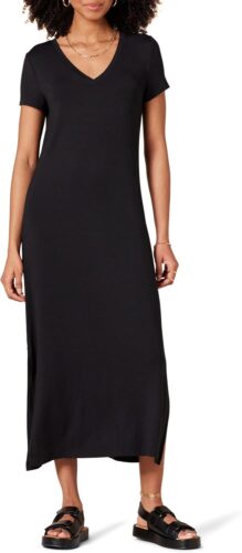 Amazon Essentials Women’s Jersey V-Neck Short Sleeve Midi Length Dress