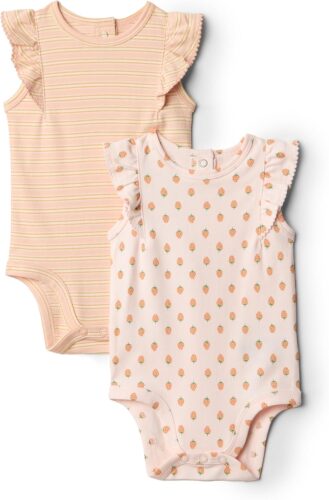 Amazon Essentials x Sofia Grainge Baby Girls’ Embroidered Ruffle Bodysuit, Pack of 2