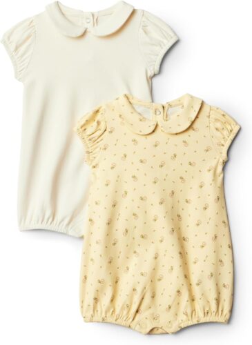 Amazon Essentials x Sofia Grainge Baby Girls’ Short Sleeve Peter Pan Collar Romper, Pack of 2
