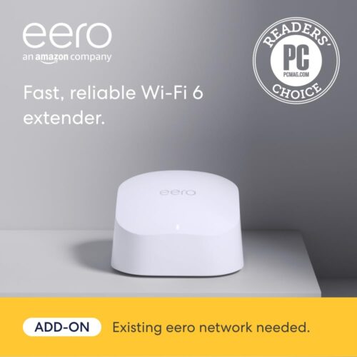 Amazon eero 6 mesh wifi extender – Add up to 1,500 sq. ft. of Wi-Fi 6 coverage to your existing eero mesh wifi network