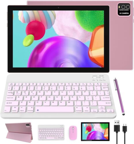 Android Tablet 2 in 1 Tablets 10 Inch Tablet with Keyboard Mouse Case Stylus Android 14 Tableta 8GB+64GB 1TB Expansion Computer 10.1″ Tab 2MP+8MP Dual Camera 6000mAh Battery Bluetooth 5G WIFI Tableta.