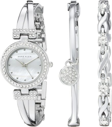 Anne Klein Women’s Premium Crystal Accented Bangle Watch and Bracelet Set