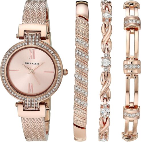 Anne Klein Women’s Premium Crystal Accented Watch and Bracelet Set, AK/3584