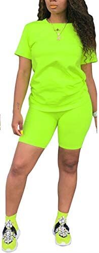 Annystore Short Set Outfit for Women – Casual Sport 2 Piece Tracksuit Short Sleeve Print Top Bodycon Short Pants Set