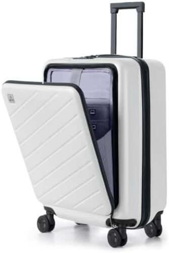 AnyZip Carry On Luggage 20” Suitcase with Pocket Compartment ABS+PC Spinner Wheels TSA Lock White