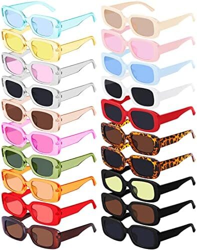 Aodaer Small Rectangle Sunglasses 90s Vintage Square Eyewear Retro Trendy Wide Frame Sunglasses for Women Girls