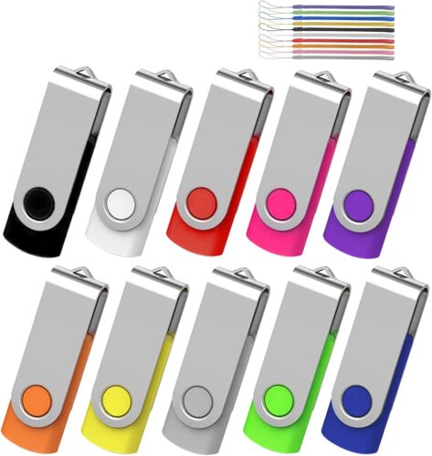 AreTop 2GB USB Flash Drive 10 Pack 2GB Stick Pen Drive Memory Stick USB2.0 Pendrive 2GB Thumb Drive Bulk for Fold Data Storage Memoria USB 2GB (Bulk 10 PCS – Mixed Colors Black/Blue/Purple/Green/Red)