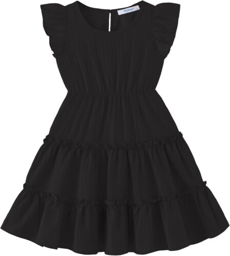 Arshiner Toddler Girls Dress Ruffle Sleeveless Tiered Swing Twirly Dresses Cute Summer Beach Sundress with Pocket for 1-6T