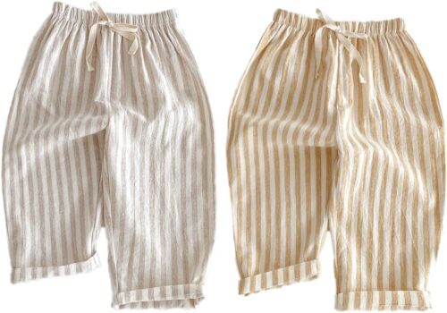 Ashmyova Classic Casual Pants for Boys Thin Cotton Stripe Elastics Waist Spring Summer Trousers Toddler Long Pants 2Pcs