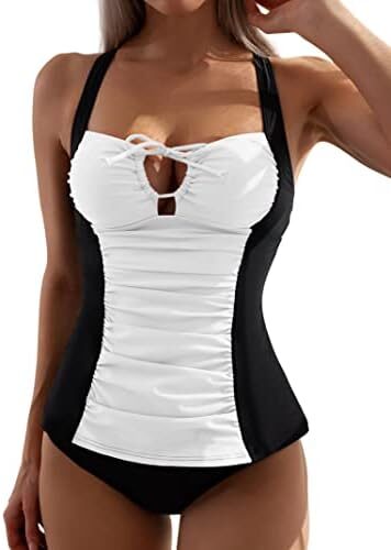 B2prity Tankini Swimsuit for Women Tummy Control Two Piece Bathing Suit Ruched Slimming Swimwear with Shorts