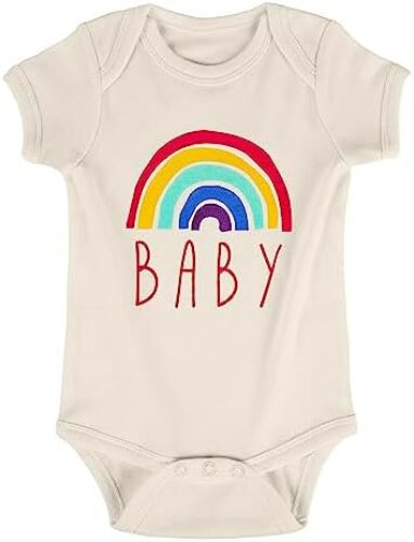 BDONDON Pregancy Annoucment Rainbow Baby Outfits Shirts Organic Rainbow Onesie Bodysuit for Infant Newborn Boys & Girls