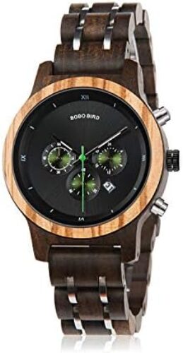 BOBO BIRD Women Wooden Watches Luxury Wood Metal Strap Chronograph & Date Display Quartz Watch Fashion Zebra Wood Casual Business Ebony Wristwatches