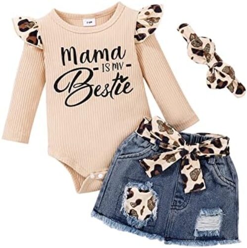 Baby Girl Clothes Newborn Long Sleeve Ruffle Romper Short Jeans Pants Leporad Headband Infant Outfits