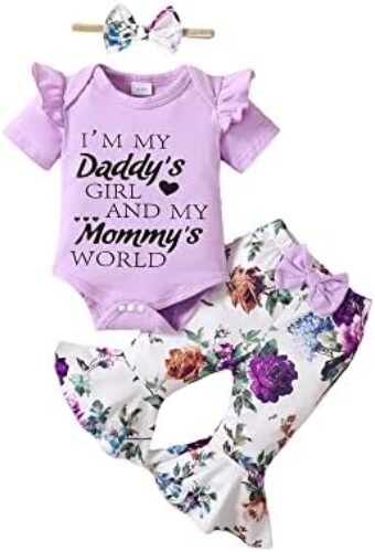 Baby Girl Clothes Newborn Outfits Infant Romper Summer Short Sleeve Ruffle Froral Tops Headband Clothing Set 3Pcs