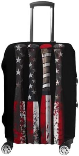 Baseball American Flag Funny Luggage Cover Elastic Suitcase Protector Washable Travel Gear Cover Fits 19-32 Inch