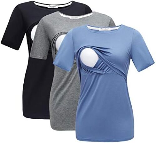 Bearsland Women’s 3 Packs Maternity Nursing Tops Short Sleeve Breastfeeding Shirts