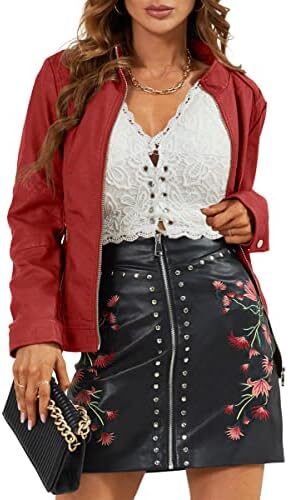 Bellivera Faux Leather Jacket Women Motorcycle Zipper Bomber PU Bike Coat with Pockets