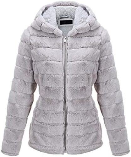 Bellivera Women’s Faux Fur Coat Shearling Fluffy Fuzzy Shaggy Hood Sherpa-Lined Fleece Jacket