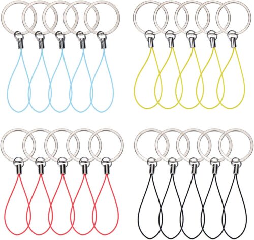 Bememo 20 Pieces Nylon Flash Drive Lanyard Keyrings with Color Strap for ID Card USB ID Card MP3 Player Keys Cellphone Keychain, 4 Colors