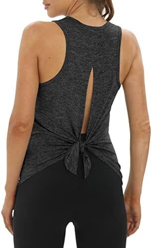 Bestisun Tie Back Workout Tops Open Back Gym Athletic Yoga Shirt Backless Musle Tanks for Women