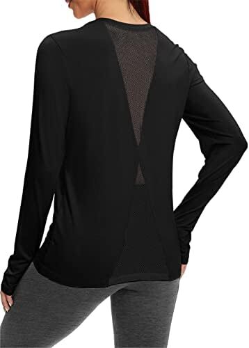 Bestisun Women Mesh Back Long Sleeve Workout Athletic Running Tops Gym Dance Sports Shirts