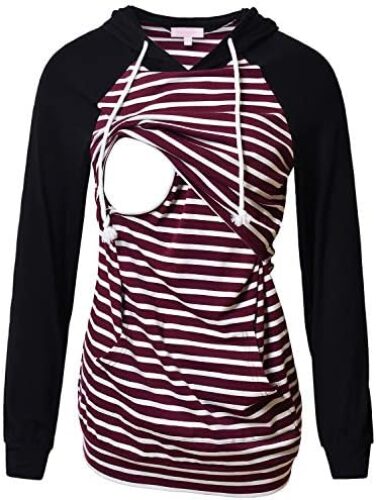 Bhome Nursing Hoodie Long Sleeves Shirt Casual Breastfeeding Top Sweatshirt