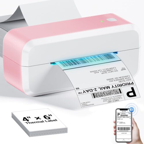 Bluetooth Shipping Label Printer, 4×6 Thermal Label Printer for Shipping Packages & Small Business, Compatible with IOS, Android, Windows and Mac, Widely Used for Ebay, Shopify, Amazon, Etsy (Pink)