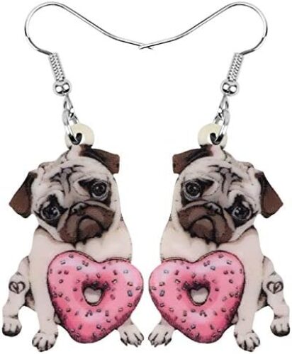 Bonsny Acrylic Valentine’s Day Red Heart Love Pug Dog Earrings Drop Dangle Jewelry For Women Gift Charms