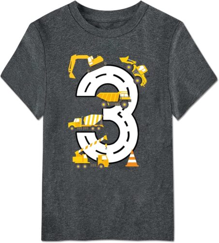 Boy 2-4 Year Birthday Shirt Cotton Construction Theme Party Short Sleeve T Shirts Excavator Top Tees