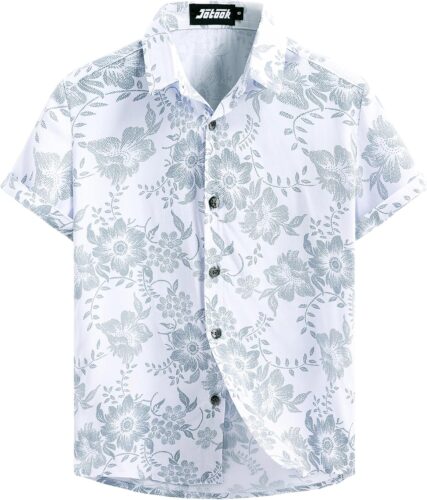 Boys Hawaiian Shirt Short Sleeve Button Down Shirt Casual Floral Tropical Beach Shirts 6-14 Years