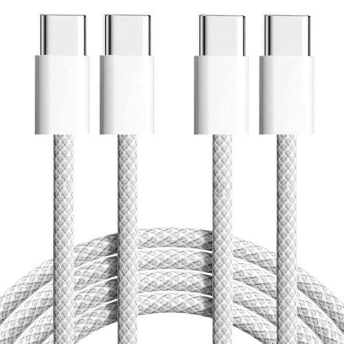 Braided USB C to USB C Cable 3ft – 60W Type C Fast Charger, USBC to USB-C Woven Power Cord for iPhone 16/15 Pro Max Plus/MacBook/iPad/AirPods/Samsung Galaxy/Android Devices and More [Pack of 2]